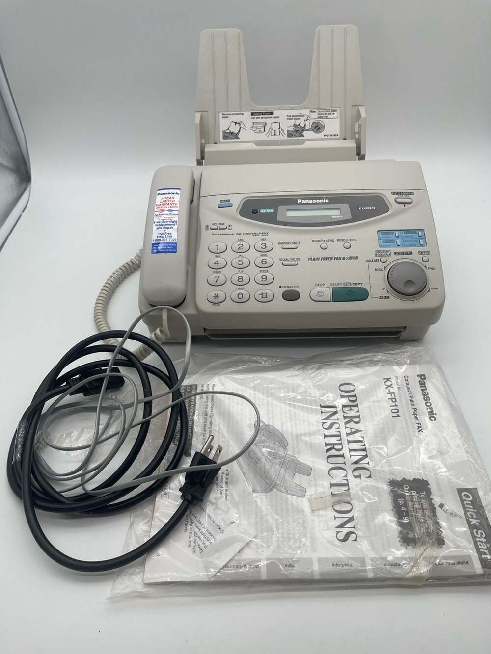 Panasonic KX-FP101 Compact Plain Paper Fax Machine & Copier with Manual and Cabl